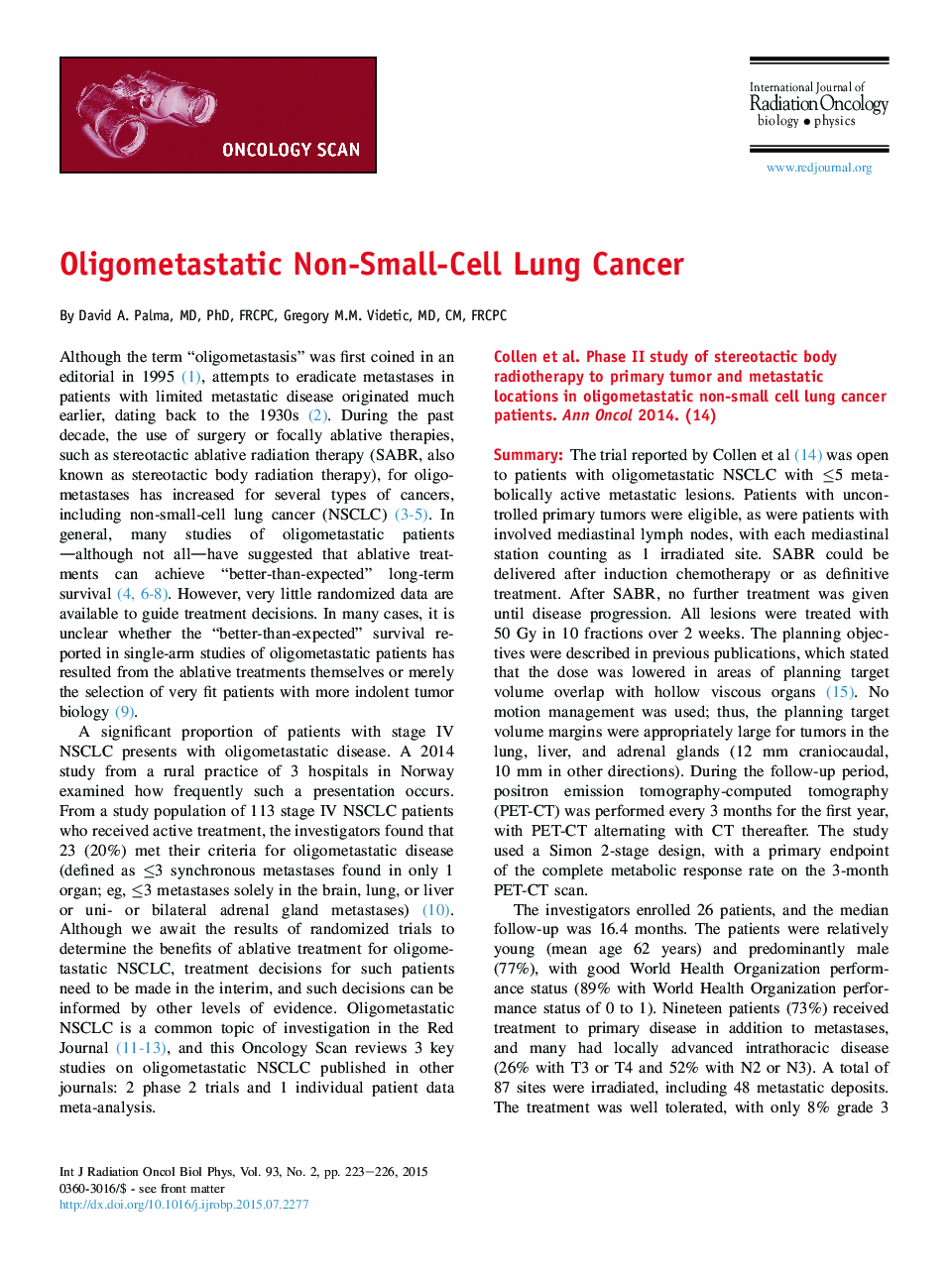 Oligometastatic Non-Small-Cell Lung Cancer