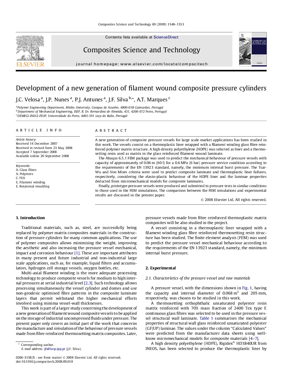 Development of a new generation of filament wound composite pressure cylinders