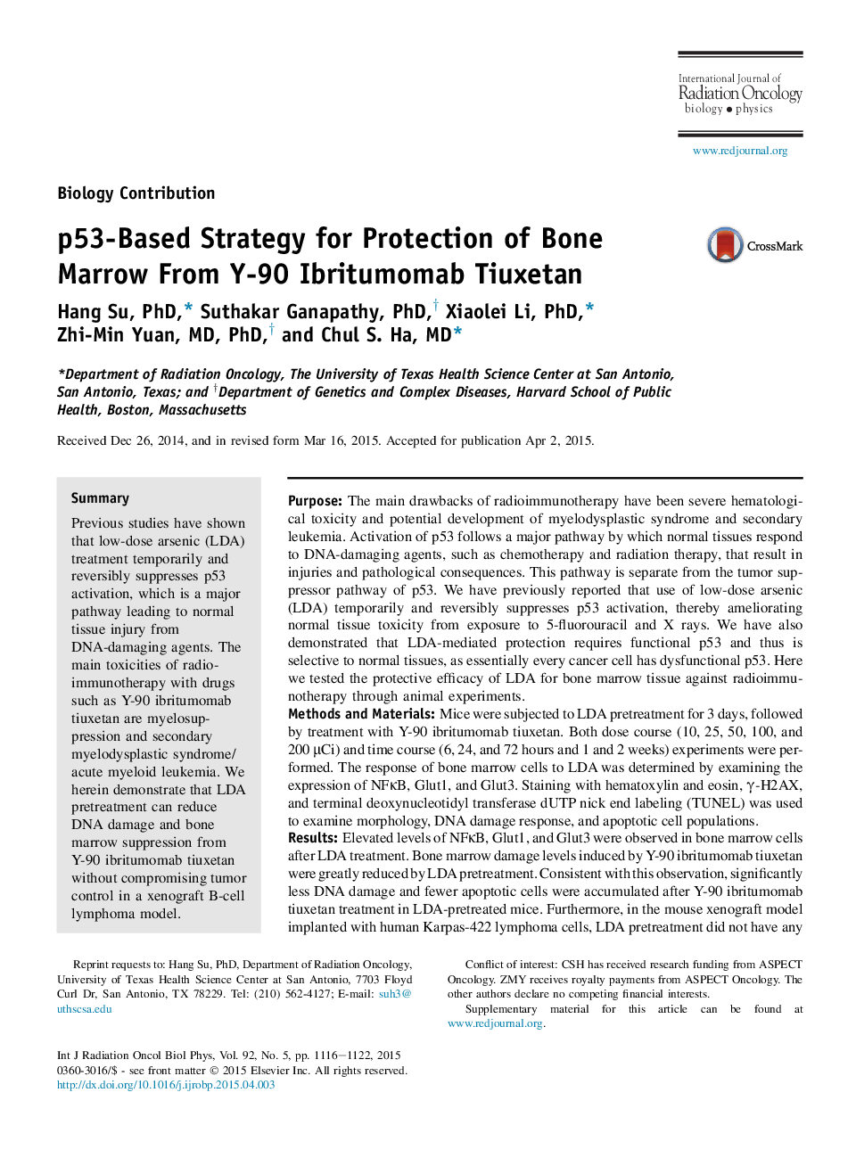 عکس صفحه اول مقاله: p53-Based Strategy for Protection of Bone Marrow From Y-90 Ibritumomab Tiuxetan p53-Based Strategy for Protection of Bone Marrow From Y-90 Ibritumomab Tiuxetan