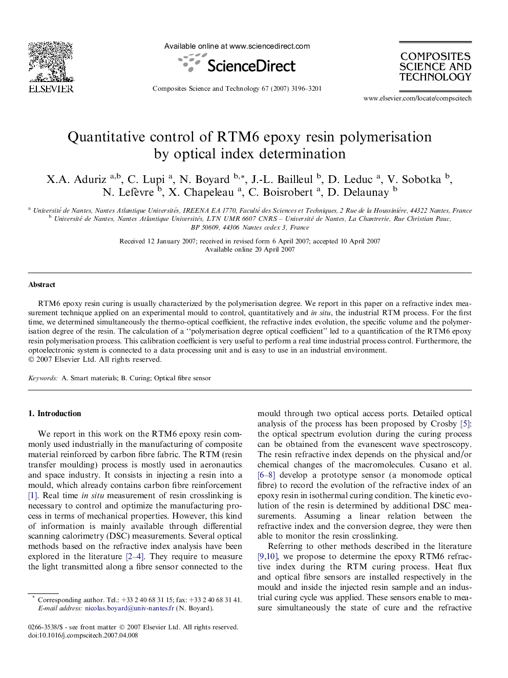 Quantitative control of RTM6 epoxy resin polymerisation by optical index determination