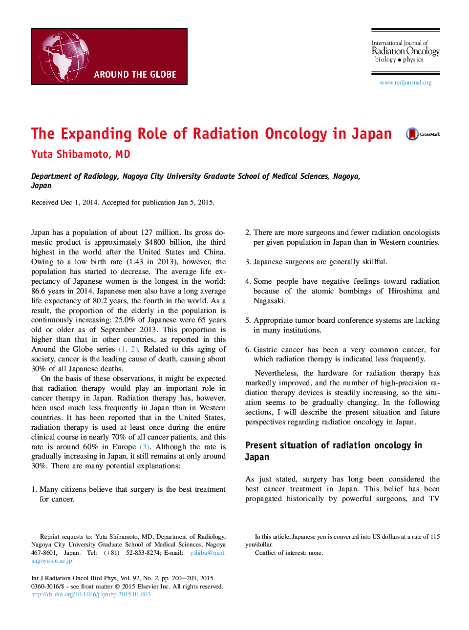 The Expanding Role of Radiation Oncology in Japan
