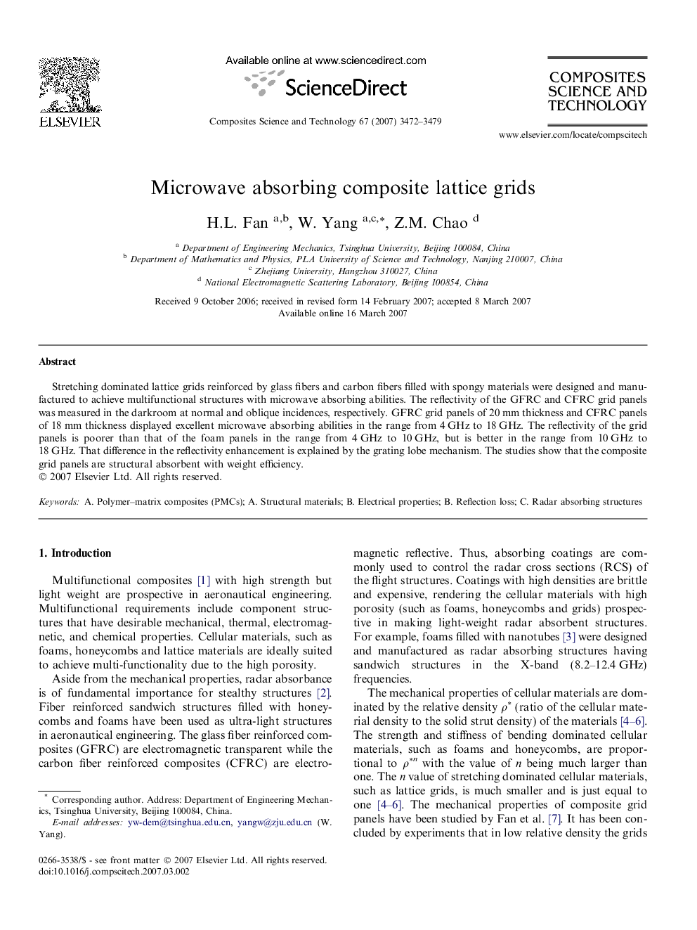 Microwave absorbing composite lattice grids