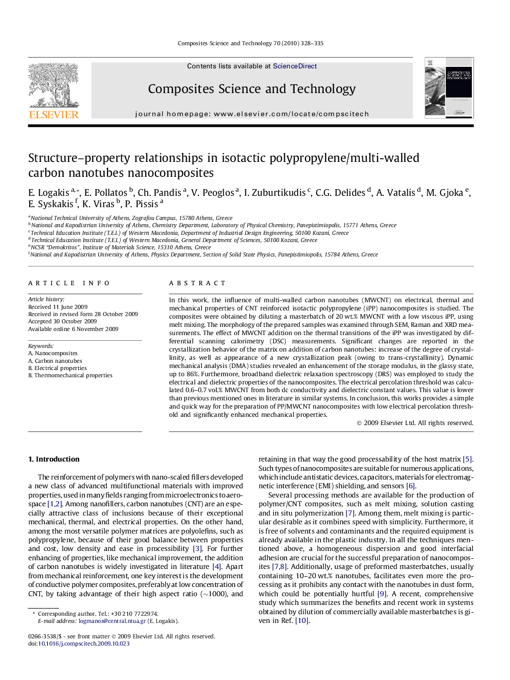 Structure–property relationships in isotactic polypropylene/multi-walled carbon nanotubes nanocomposites