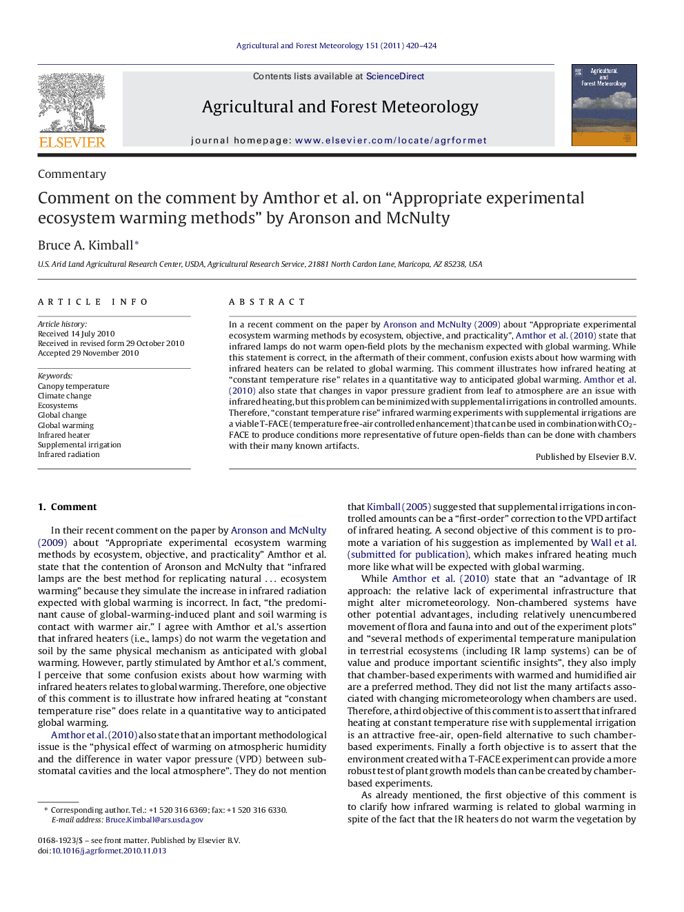 Comment on the comment by Amthor et al. on “Appropriate experimental ecosystem warming methods” by Aronson and McNulty