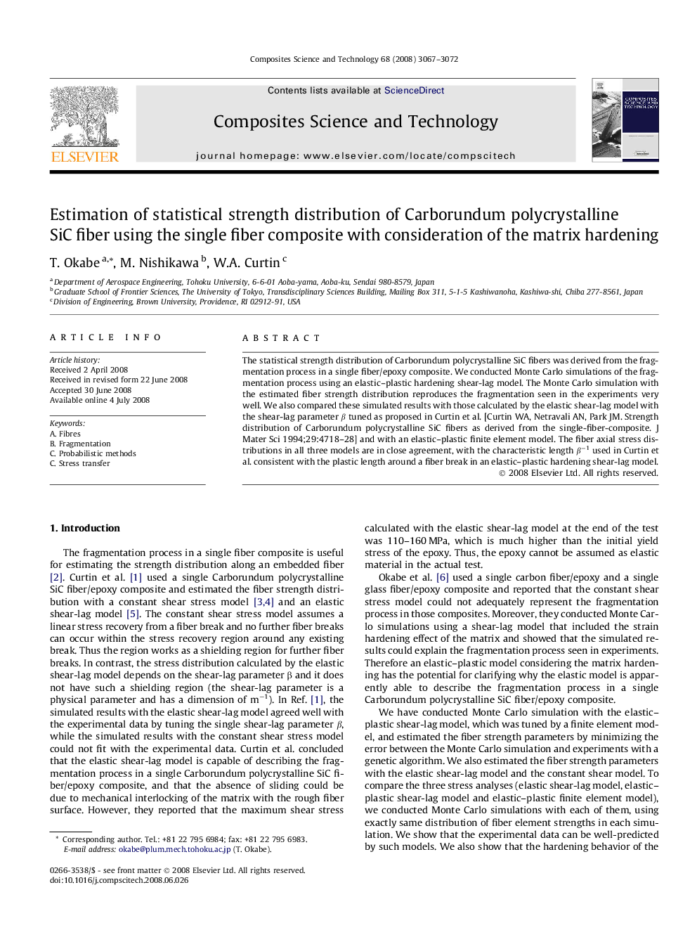 Estimation of statistical strength distribution of Carborundum polycrystalline SiC fiber using the single fiber composite with consideration of the matrix hardening