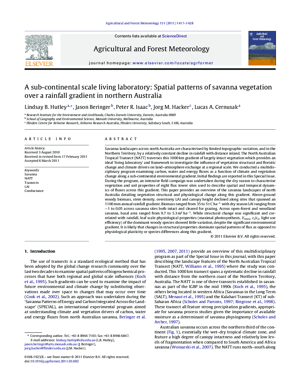 A sub-continental scale living laboratory: Spatial patterns of savanna vegetation over a rainfall gradient in northern Australia