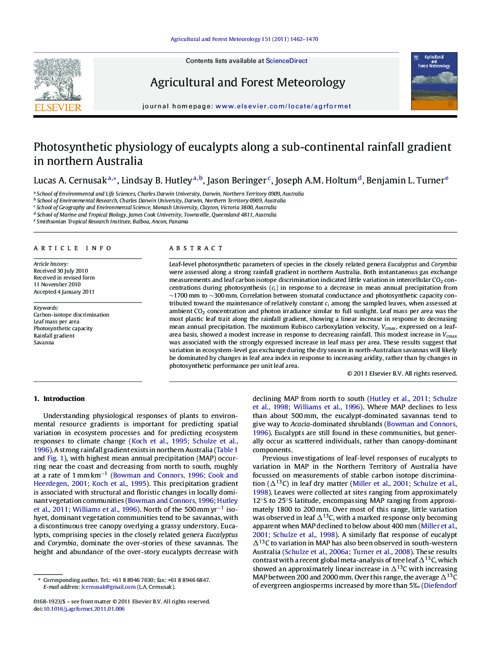 Photosynthetic physiology of eucalypts along a sub-continental rainfall gradient in northern Australia