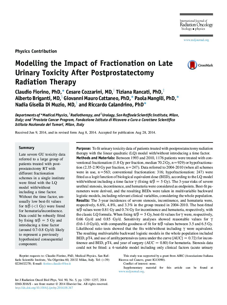 مدل سازی اثر تقسیم بندی بر سمیت کششی ادرار بعد از درمان پرتودرمانی پس از پروستاتکتومی 