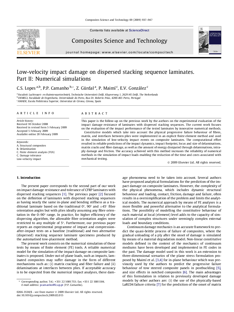 Low-velocity impact damage on dispersed stacking sequence laminates. Part II: Numerical simulations