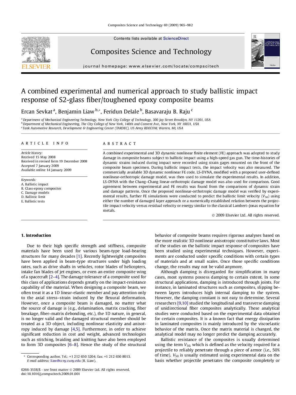 A combined experimental and numerical approach to study ballistic impact response of S2-glass fiber/toughened epoxy composite beams