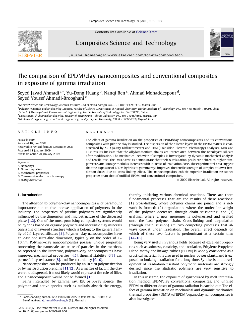 The comparison of EPDM/clay nanocomposites and conventional composites in exposure of gamma irradiation