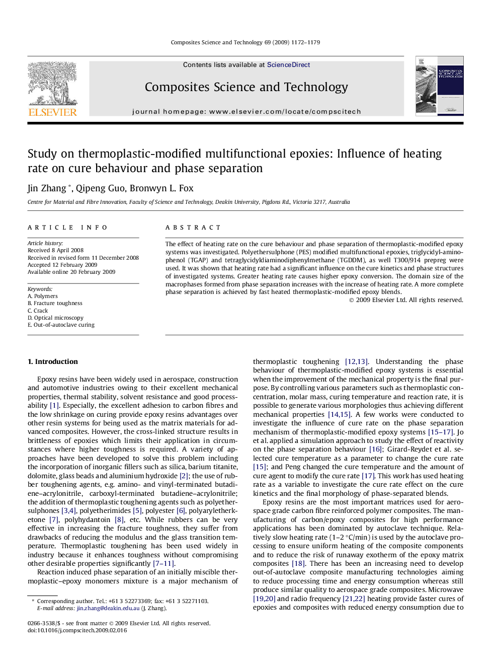 Study on thermoplastic-modified multifunctional epoxies: Influence of heating rate on cure behaviour and phase separation