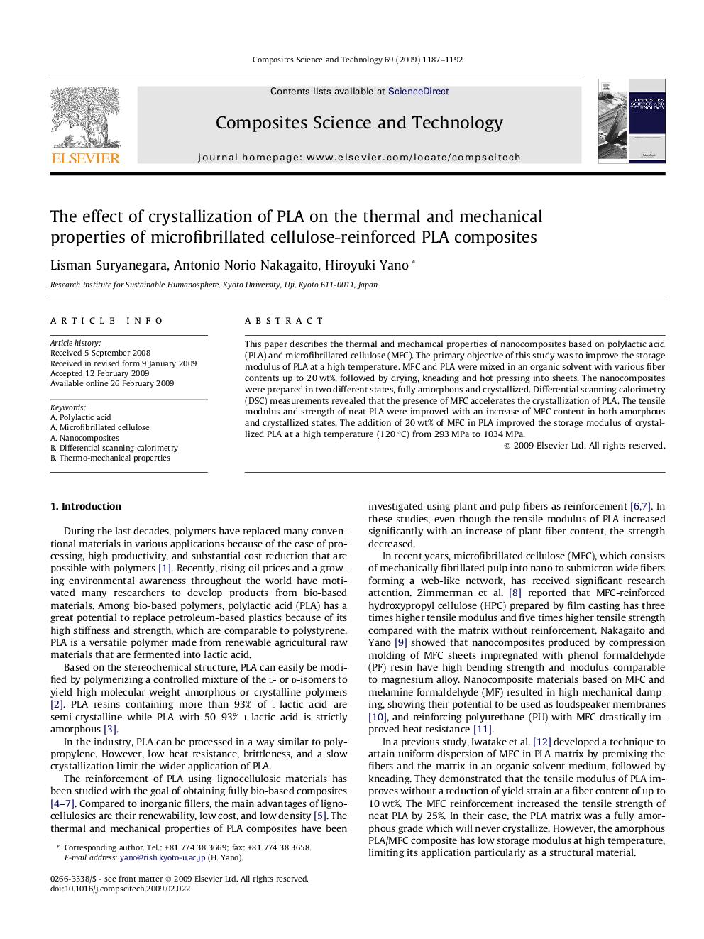 The effect of crystallization of PLA on the thermal and mechanical properties of microfibrillated cellulose-reinforced PLA composites