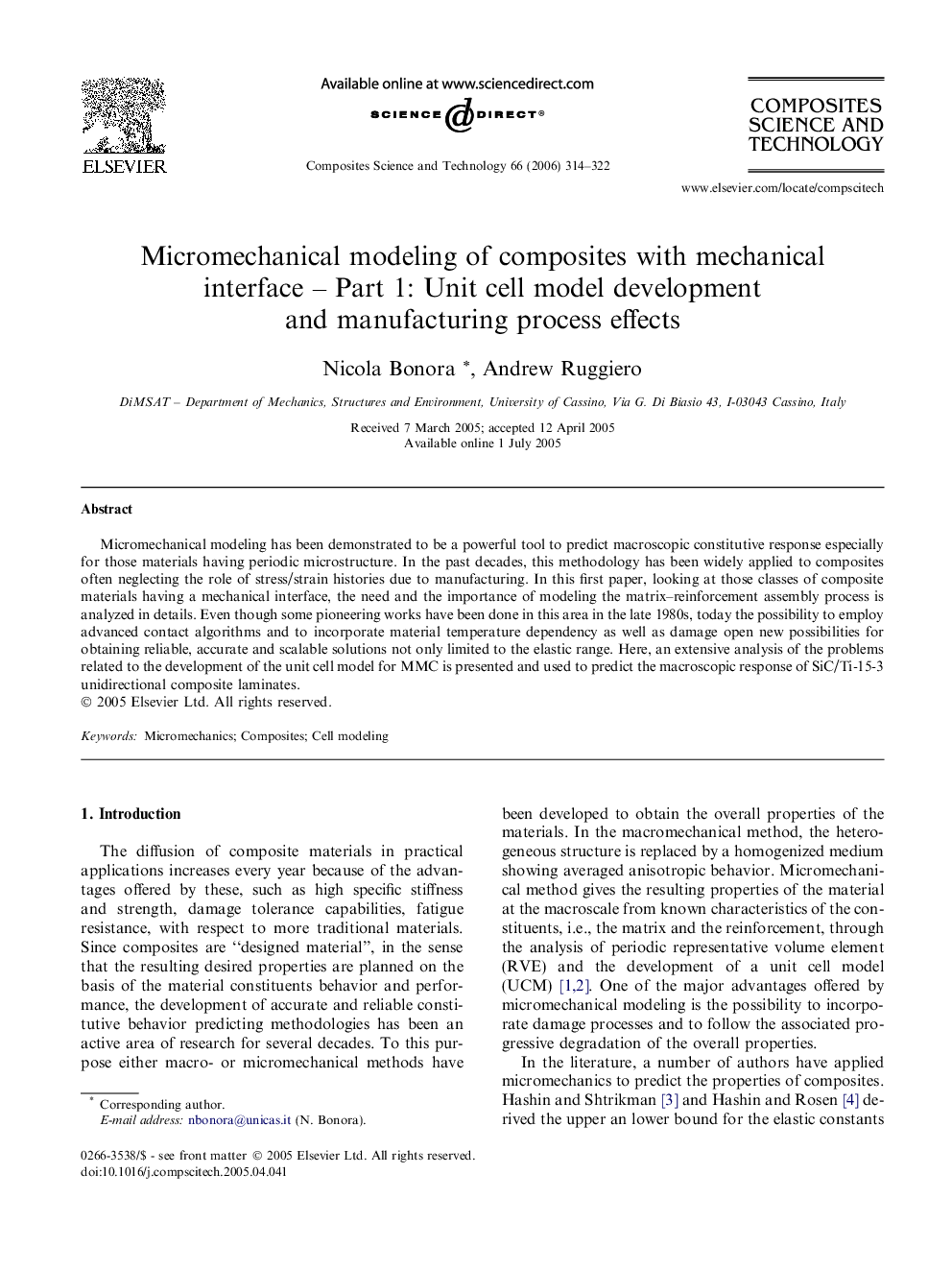 Micromechanical modeling of composites with mechanical interface – Part 1: Unit cell model development and manufacturing process effects