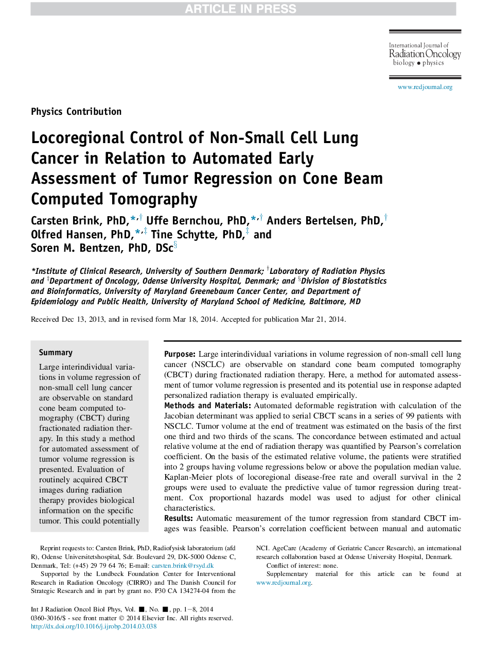 کنترل موضعی منطقه ای سرطان ریه های غیر سلولی در ارتباط با ارزیابی اولیه ارزیابی خودکار رگرسیون توموری بر روی توموگرافی کامپیوتری پرتوهای مخروطی 