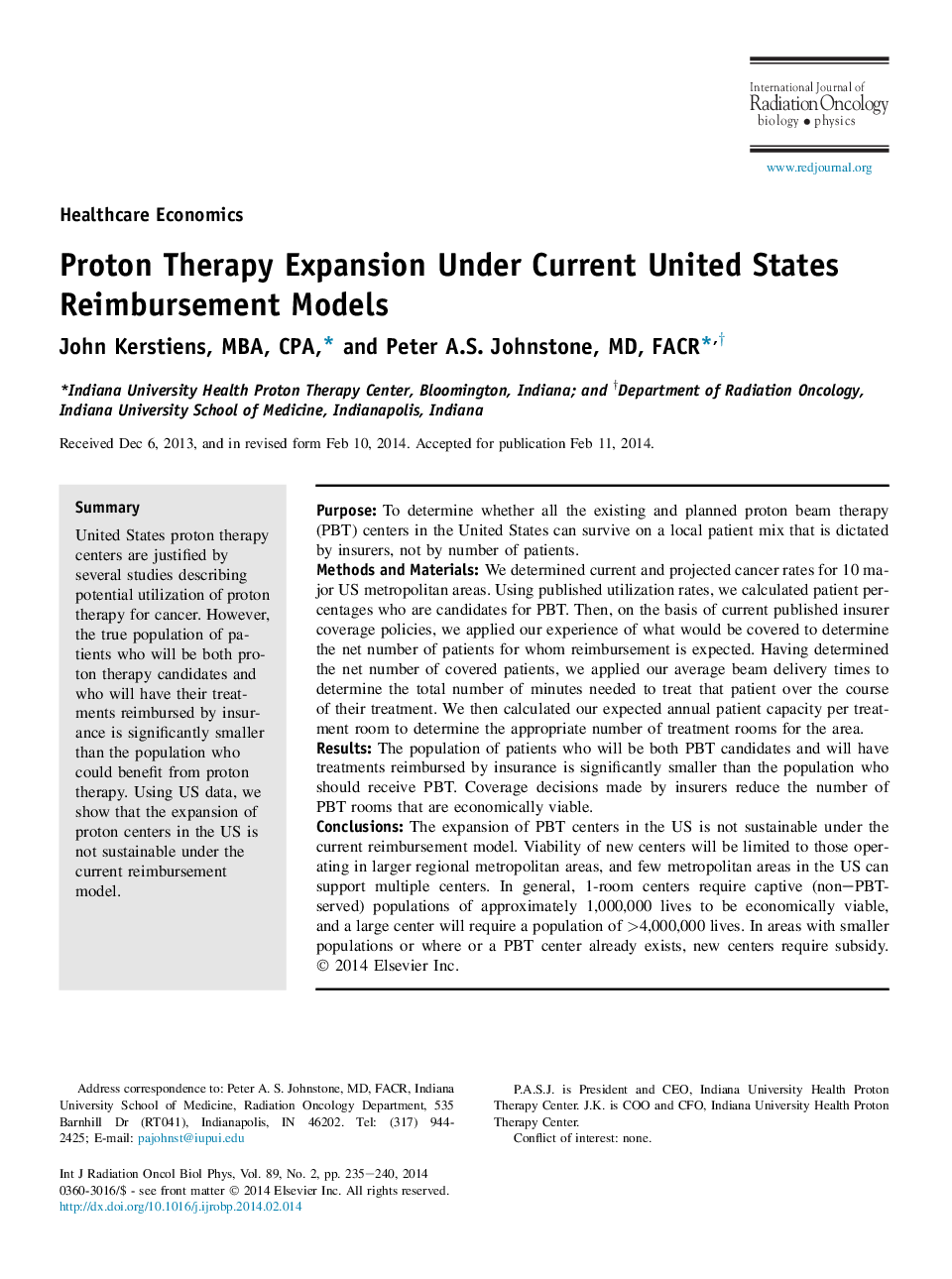 Proton Therapy Expansion Under Current United States Reimbursement Models