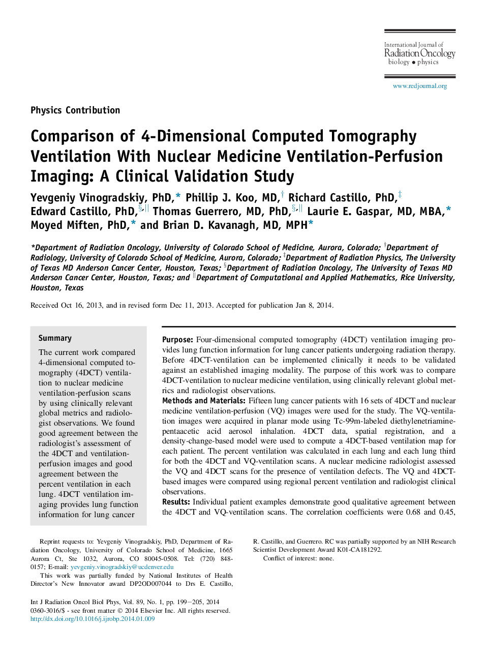 Comparison of 4-Dimensional Computed Tomography Ventilation With Nuclear Medicine Ventilation-Perfusion Imaging: A Clinical Validation Study