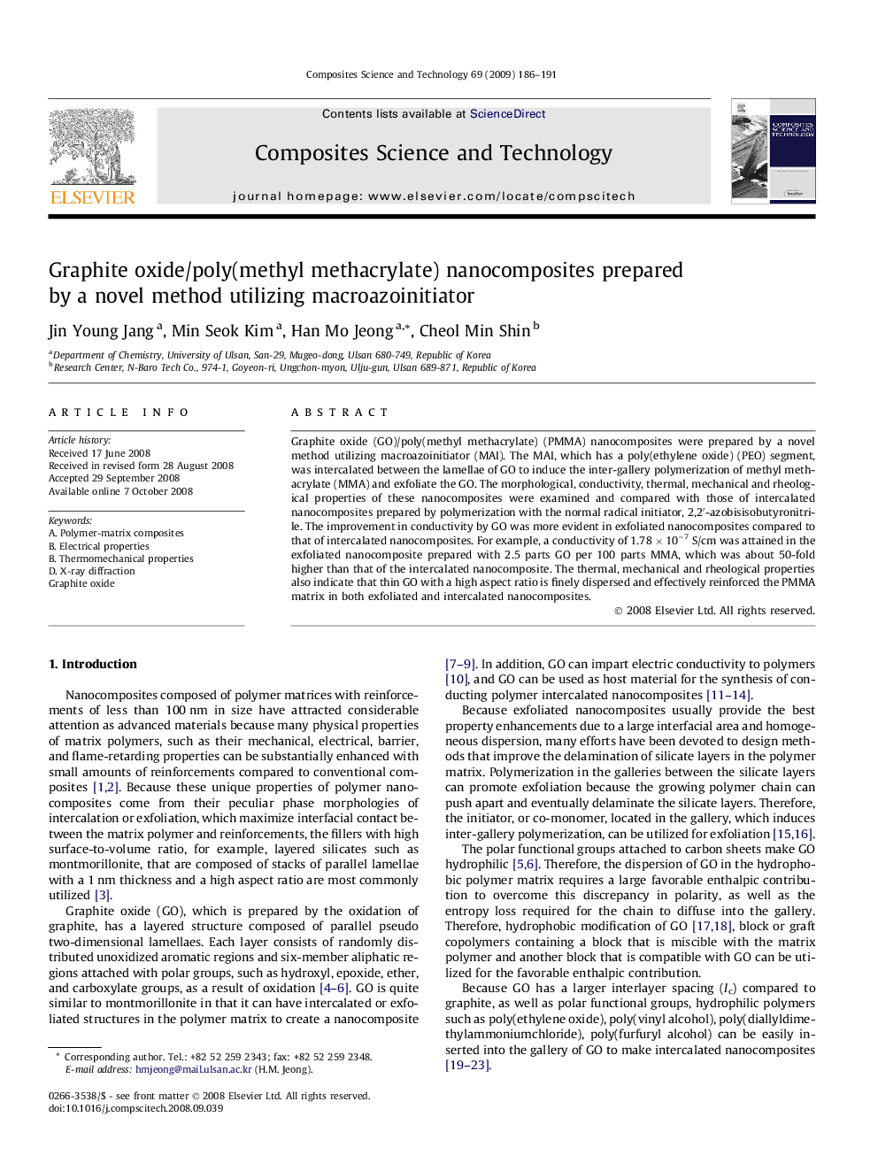 Graphite oxide/poly(methyl methacrylate) nanocomposites prepared by a novel method utilizing macroazoinitiator
