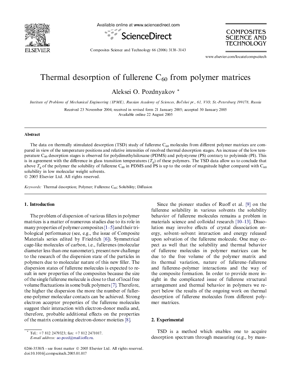 Thermal desorption of fullerene C60 from polymer matrices