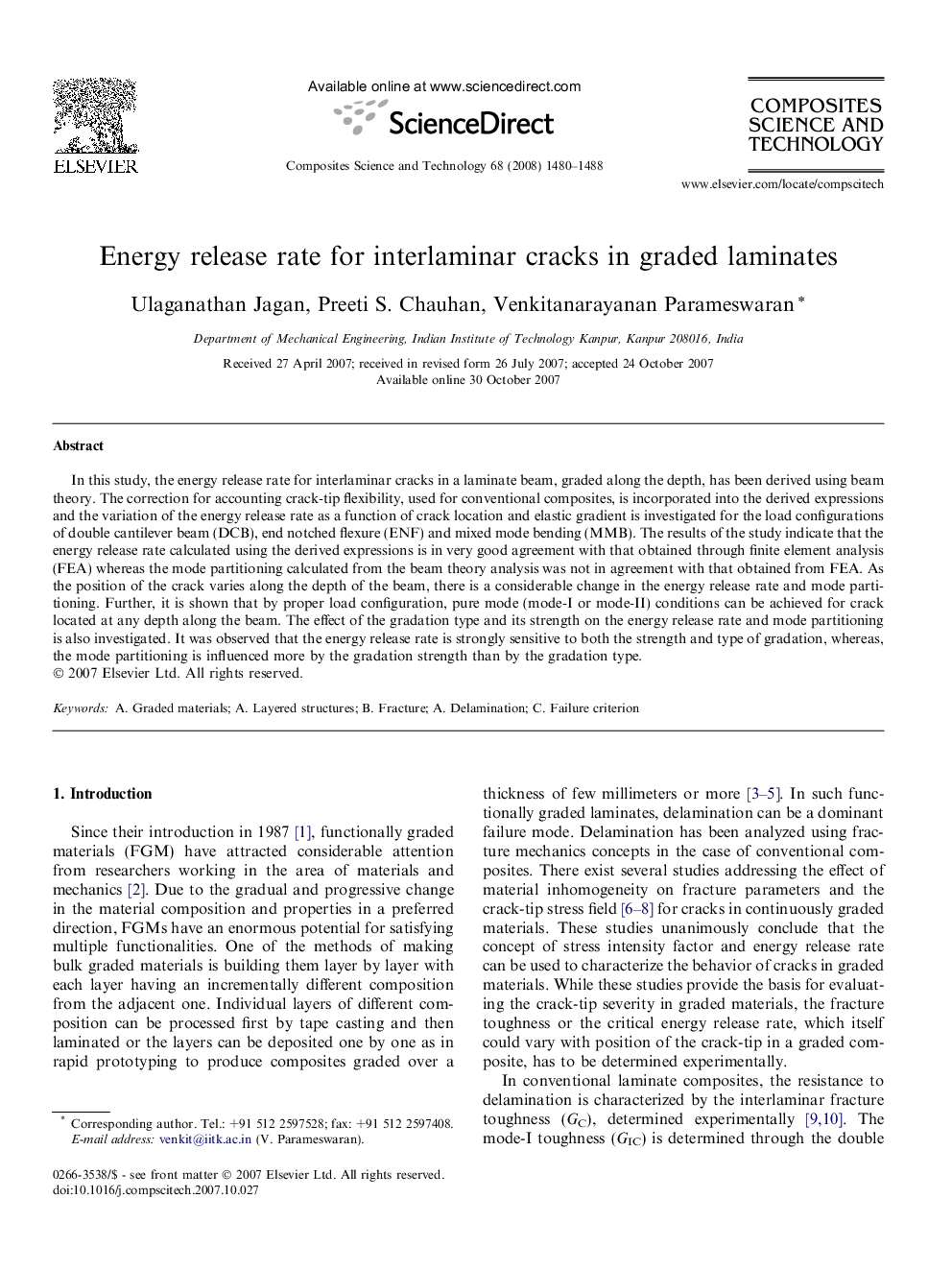 Energy release rate for interlaminar cracks in graded laminates