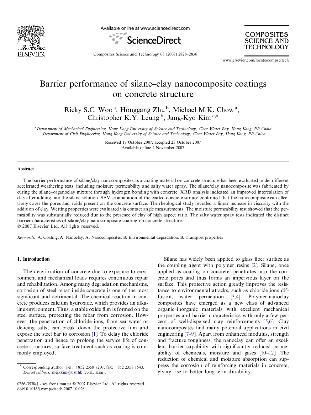 Barrier performance of silane–clay nanocomposite coatings on concrete structure