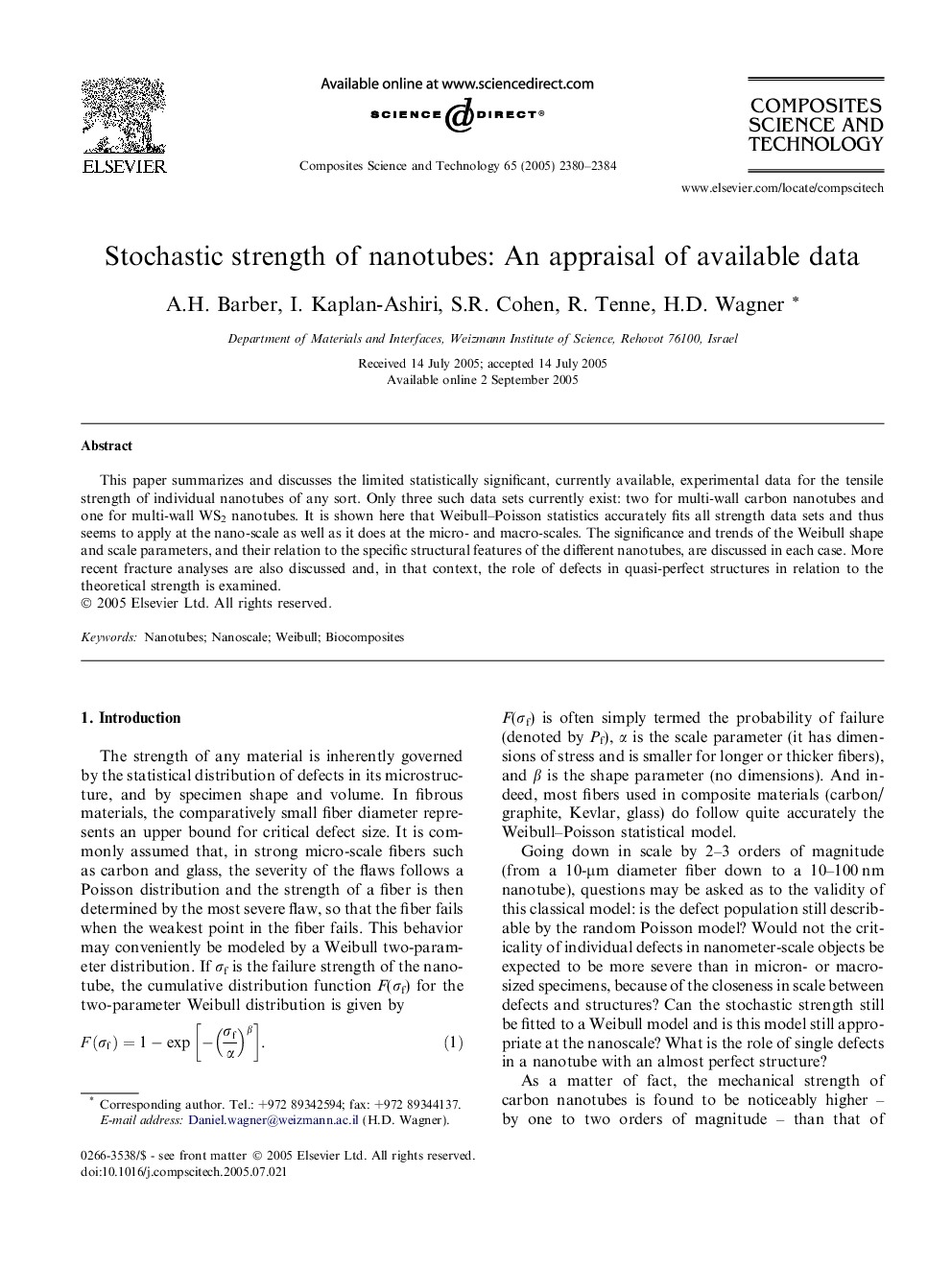 Stochastic strength of nanotubes: An appraisal of available data