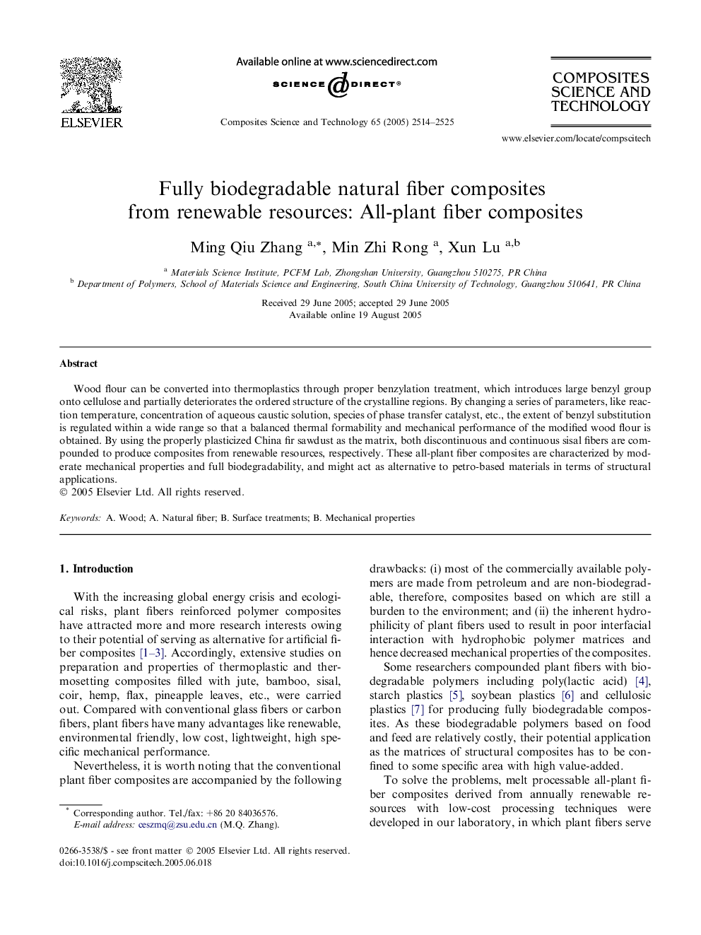 Fully biodegradable natural fiber composites from renewable resources: All-plant fiber composites