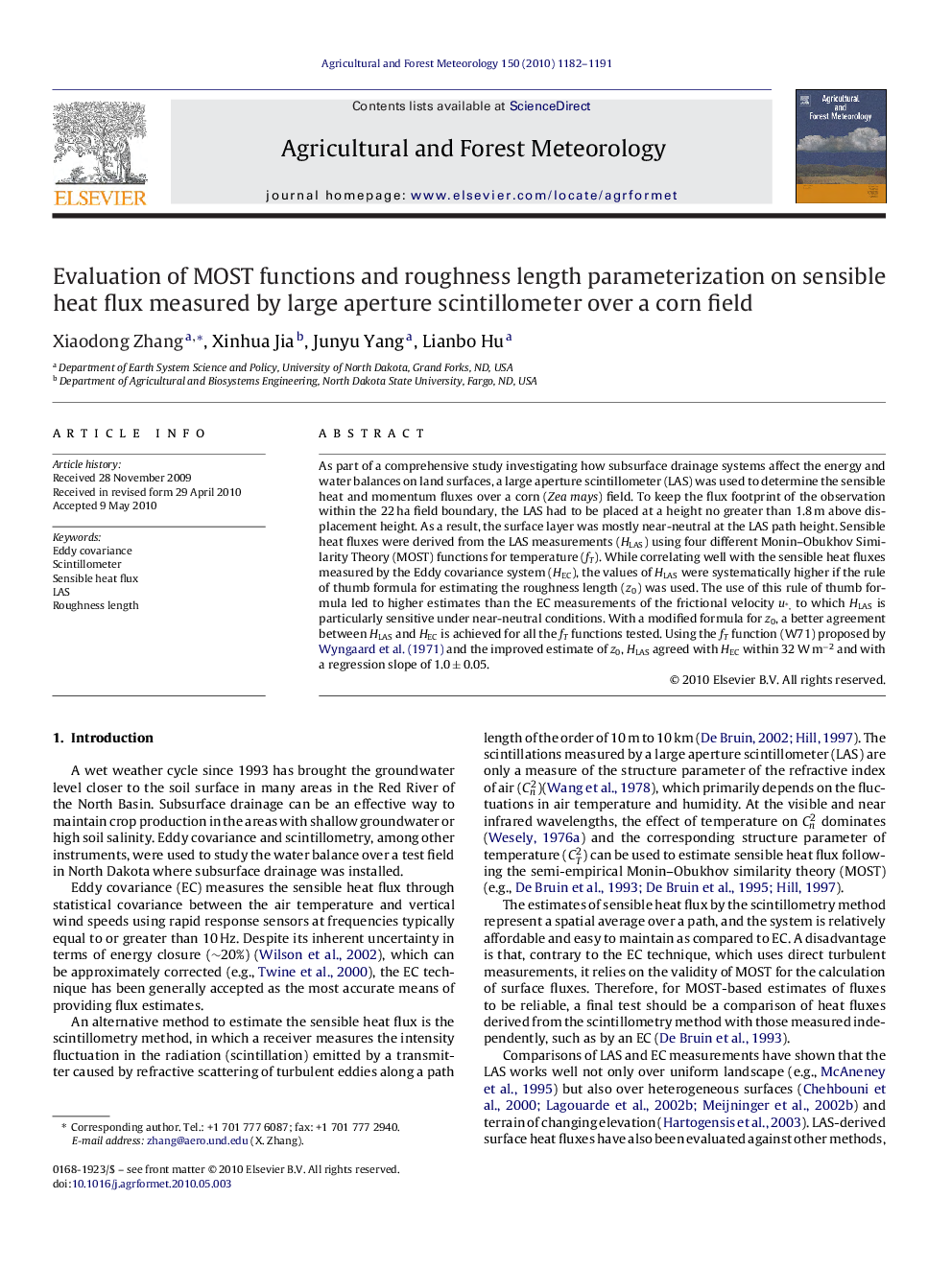 Evaluation of MOST functions and roughness length parameterization on sensible heat flux measured by large aperture scintillometer over a corn field