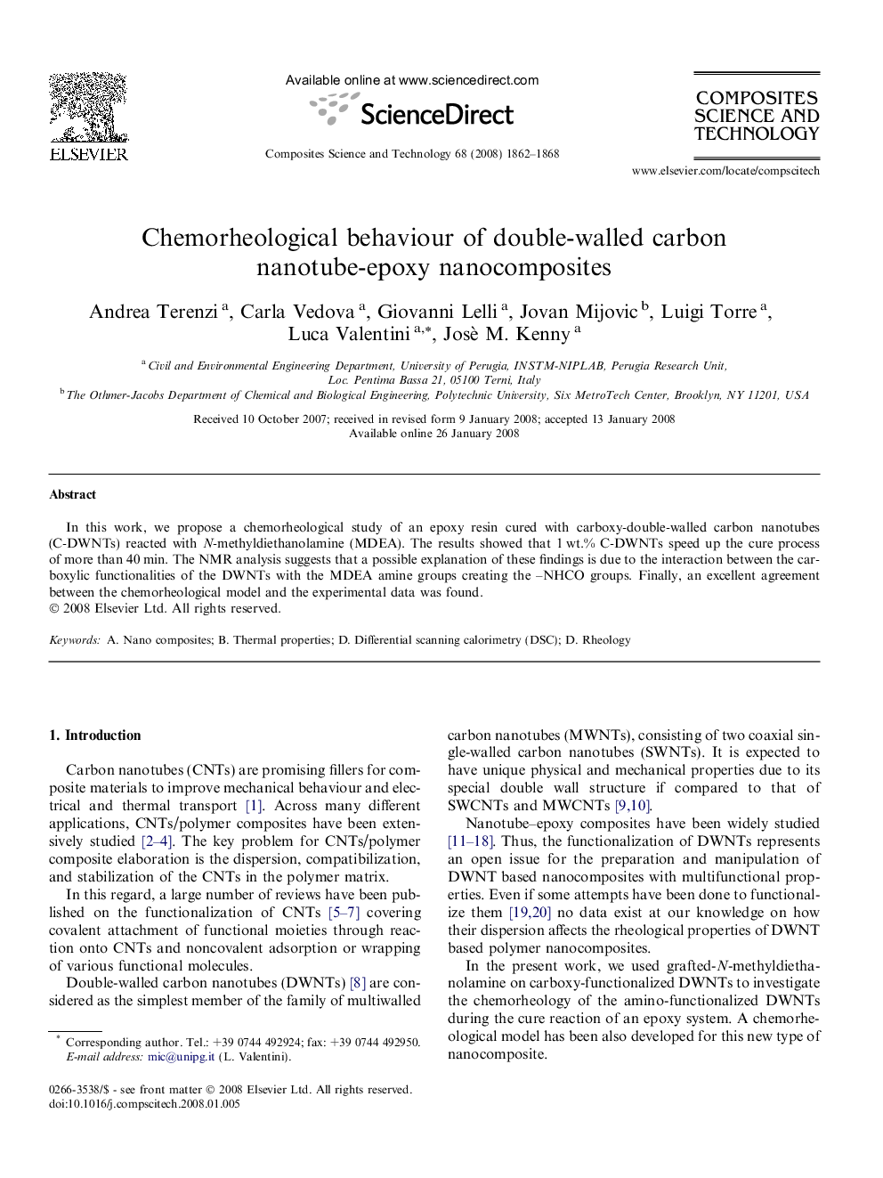 Chemorheological behaviour of double-walled carbon nanotube-epoxy nanocomposites