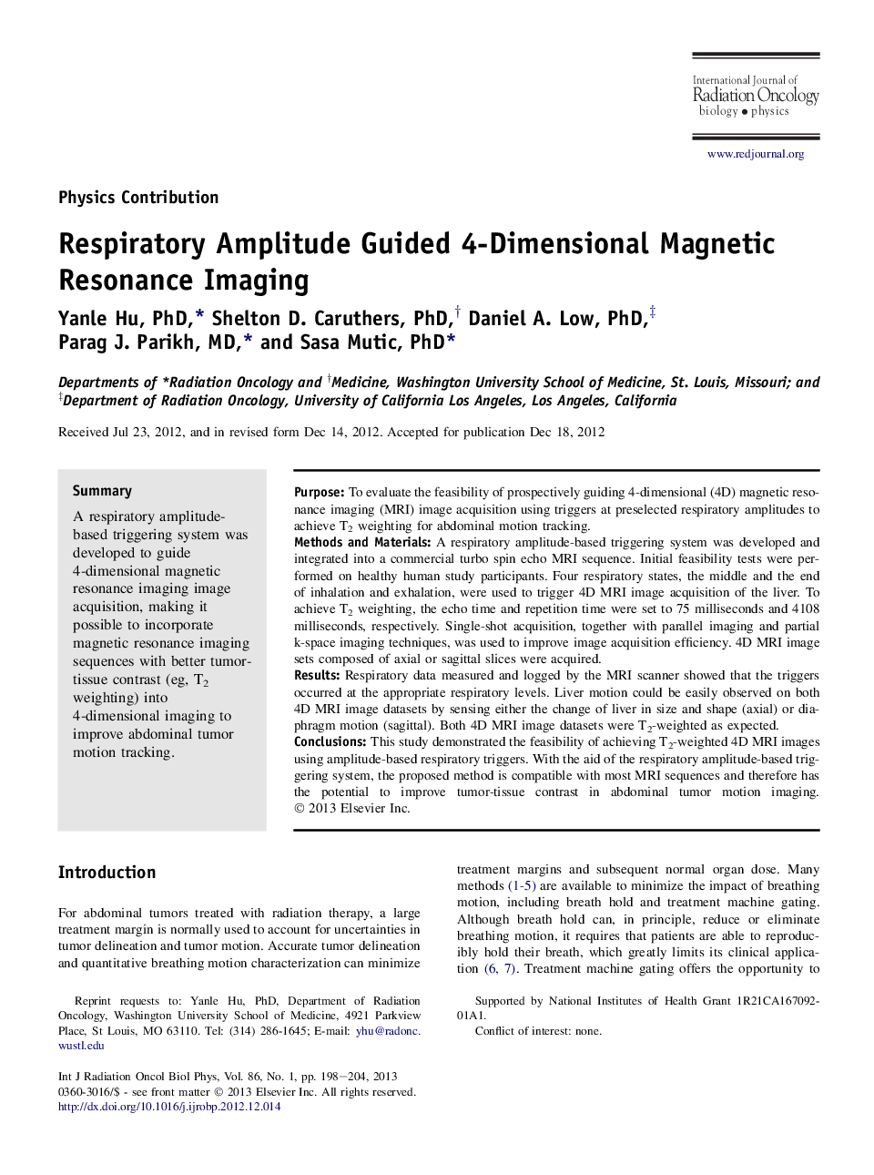 Respiratory Amplitude Guided 4-Dimensional Magnetic Resonance Imaging