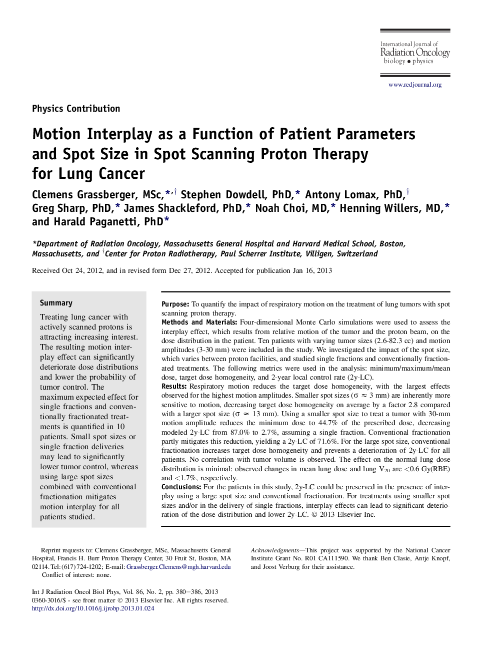 تعامل حرکتی به عنوان تابع پارامترهای بیمار و اندازه نقطه در تکنیک اسکن پروتئین برای سرطان ریه 