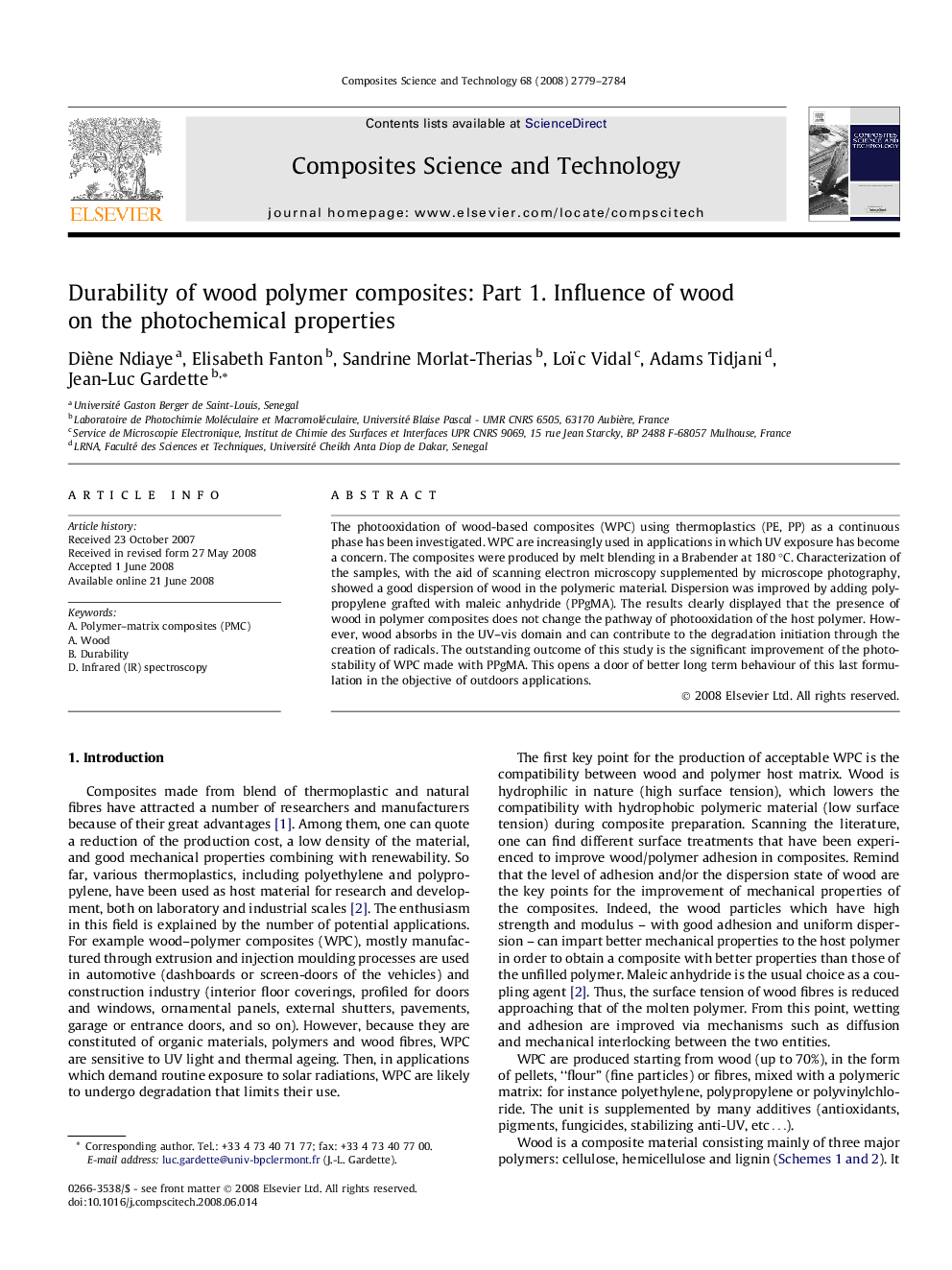 Durability of wood polymer composites: Part 1. Influence of wood on the photochemical properties