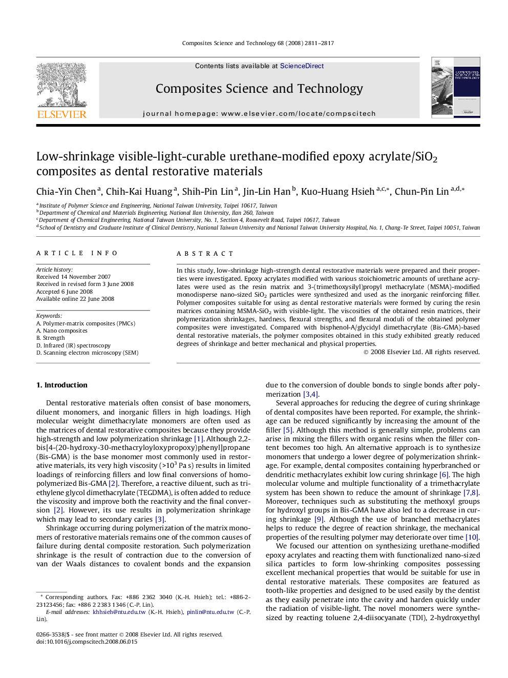 Low-shrinkage visible-light-curable urethane-modified epoxy acrylate/SiO2 composites as dental restorative materials