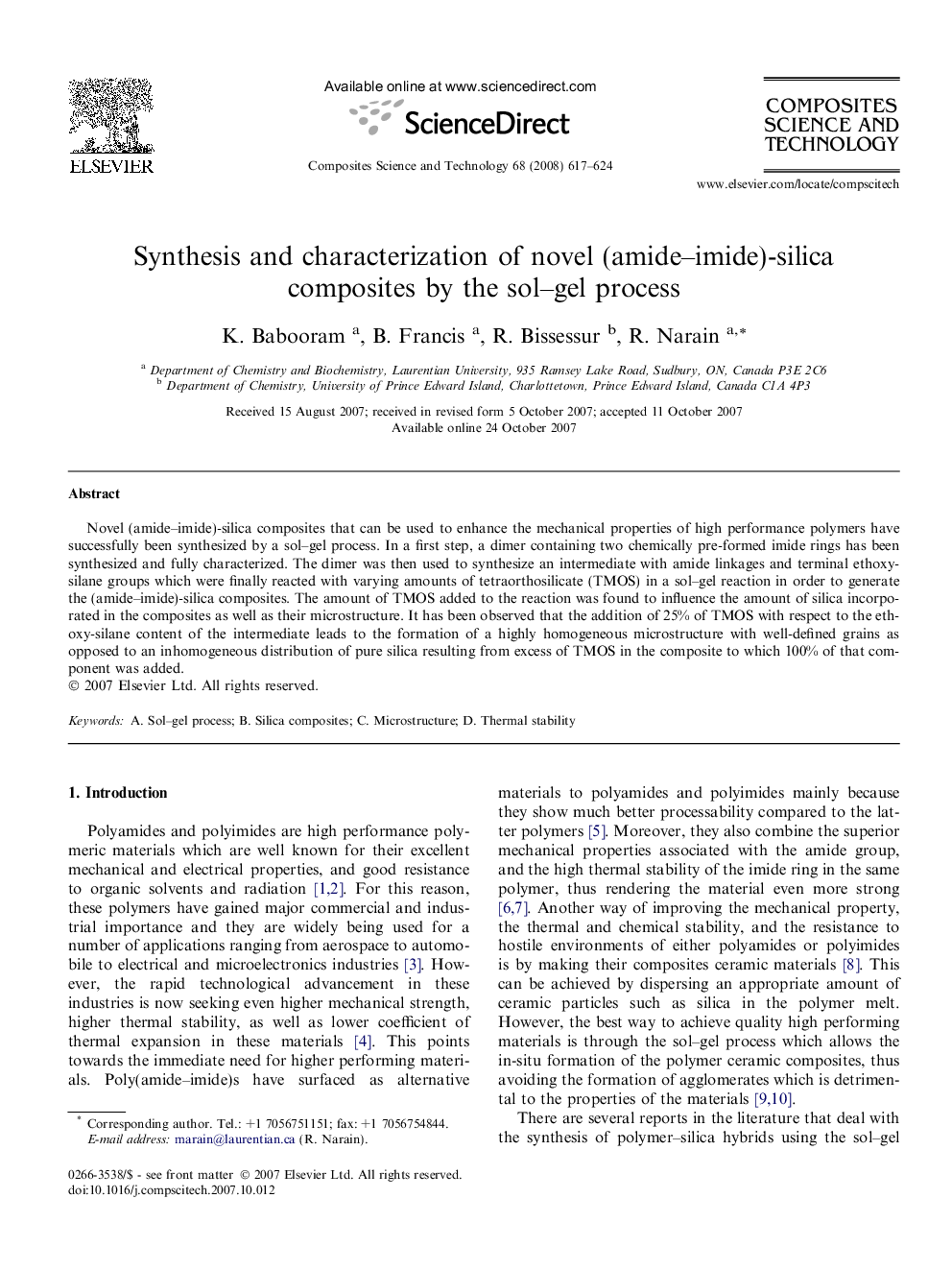 Synthesis and characterization of novel (amide–imide)-silica composites by the sol–gel process