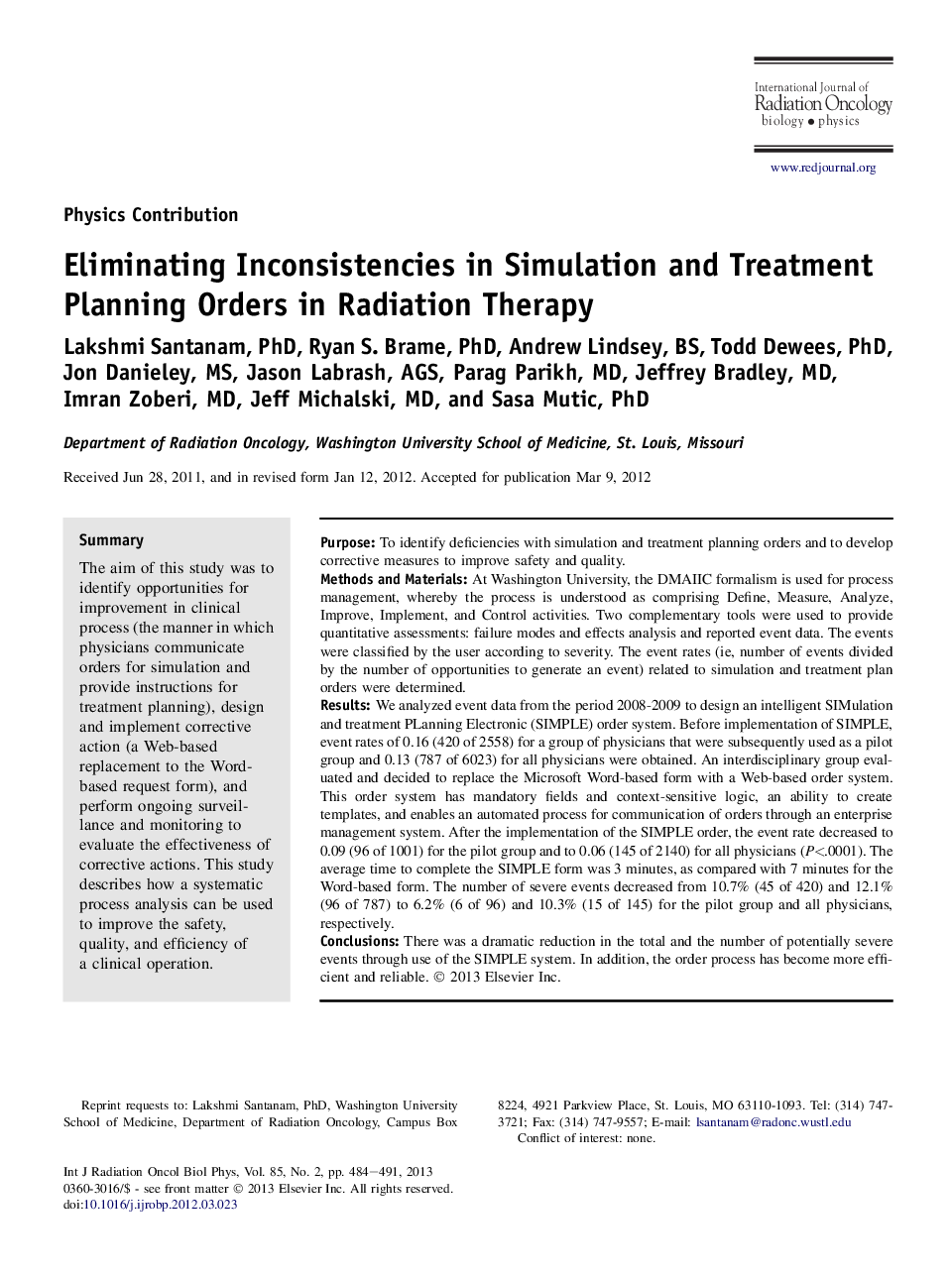 Eliminating Inconsistencies in Simulation and Treatment Planning Orders in Radiation Therapy