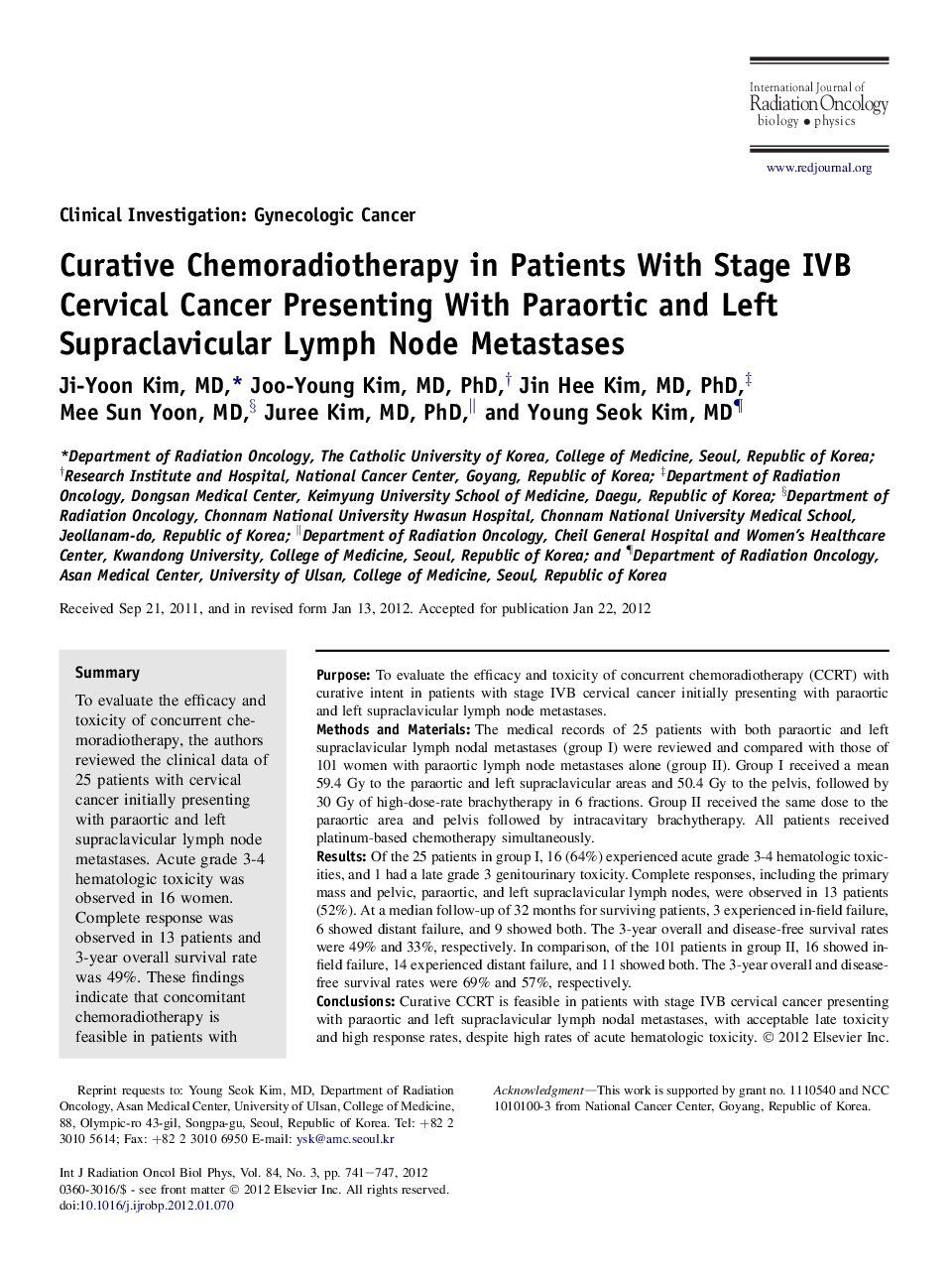 Curative Chemoradiotherapy in Patients With Stage IVB Cervical Cancer Presenting With Paraortic and Left Supraclavicular Lymph Node Metastases