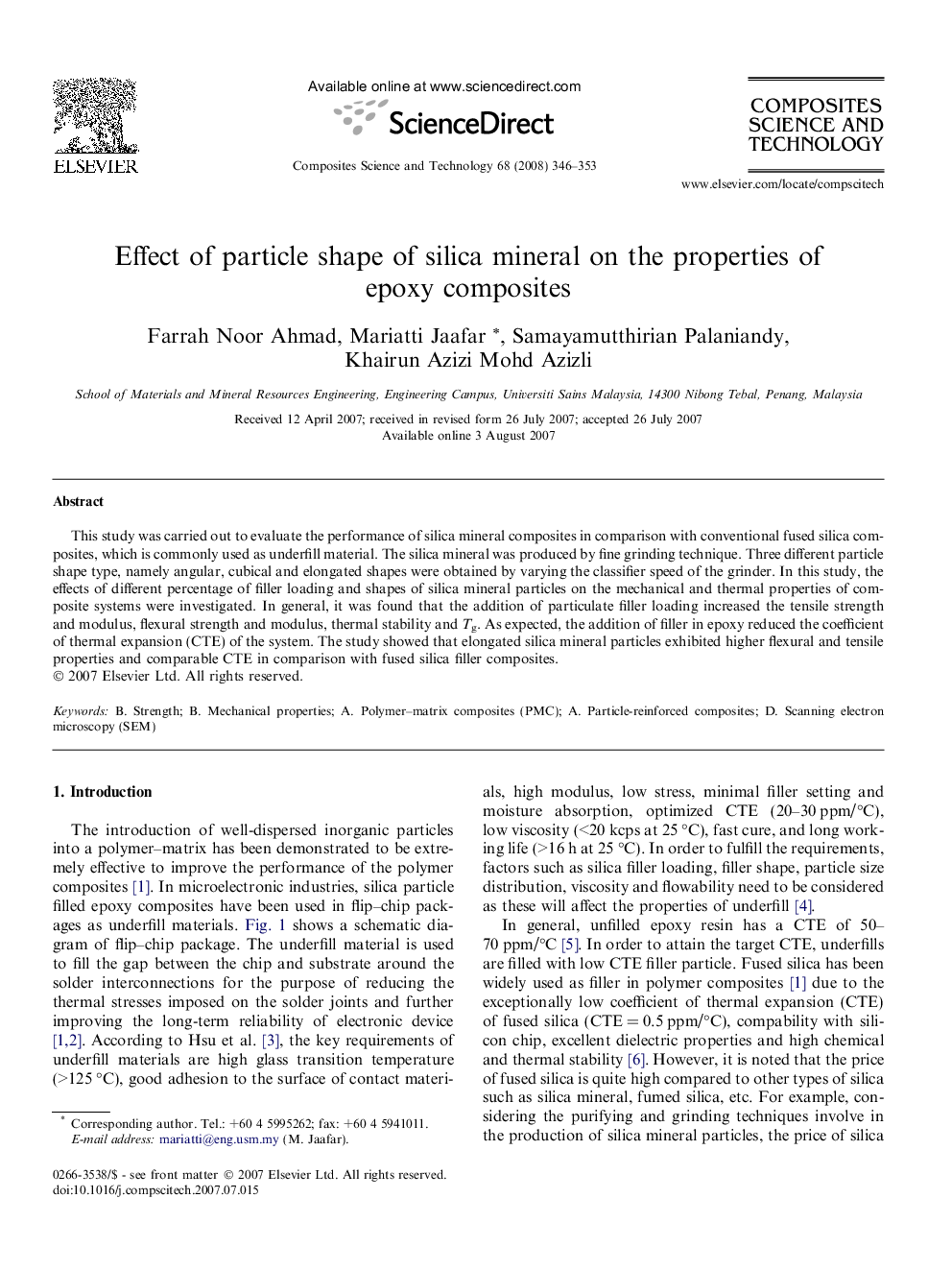 Effect of particle shape of silica mineral on the properties of epoxy composites