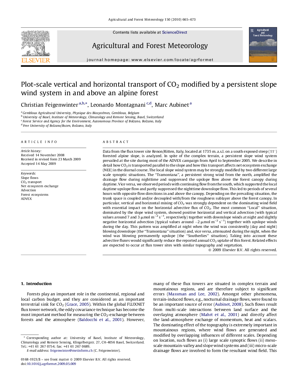 Plot-scale vertical and horizontal transport of CO2 modified by a persistent slope wind system in and above an alpine forest