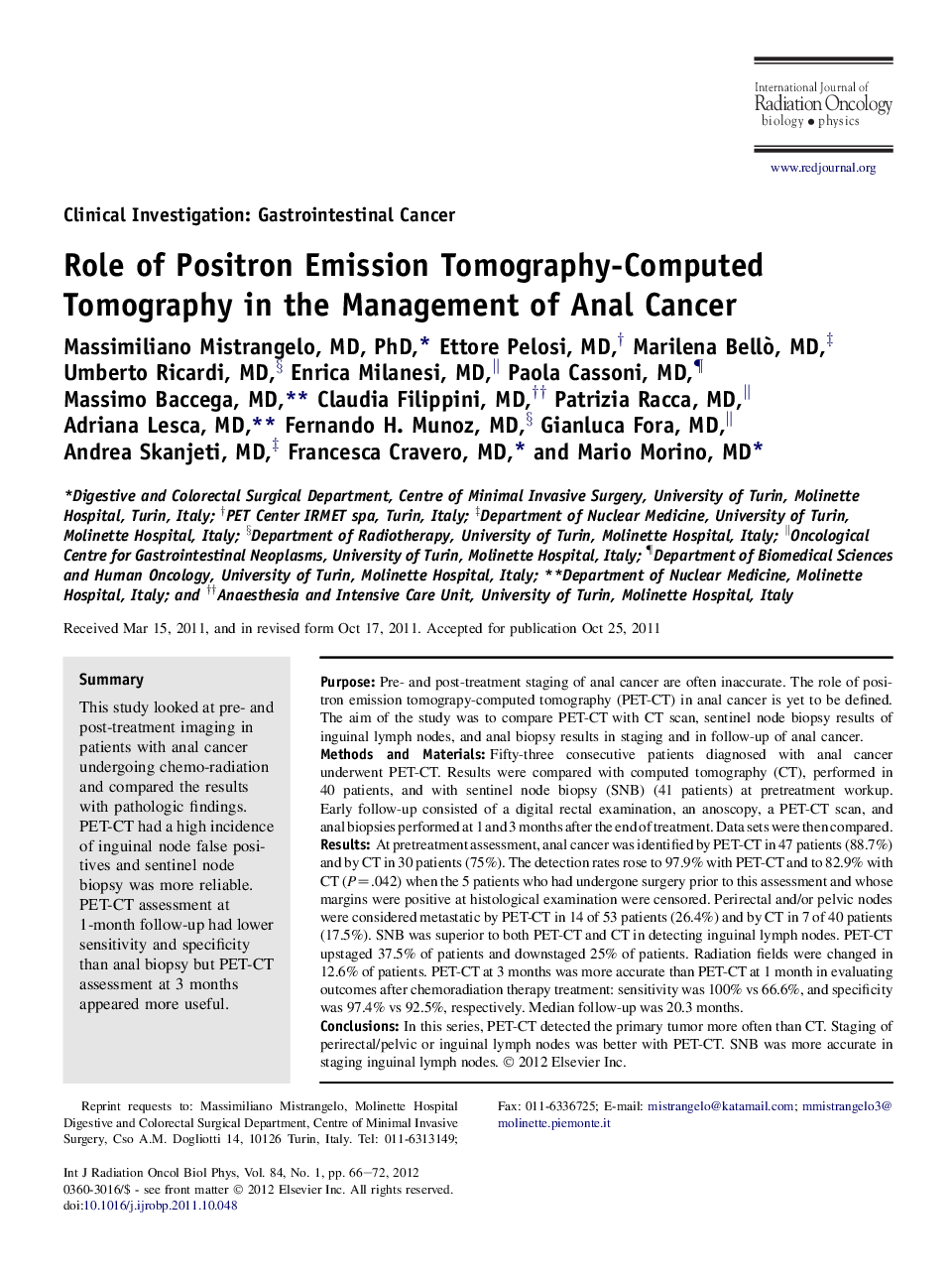 Role of Positron Emission Tomography-Computed Tomography in the Management of Anal Cancer