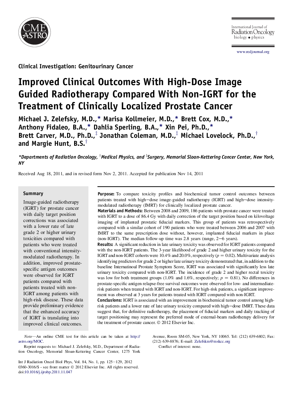 Improved Clinical Outcomes With High-Dose Image Guided Radiotherapy Compared With Non-IGRT for the Treatment of Clinically Localized Prostate Cancer