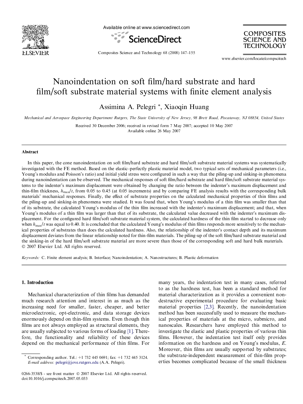 Nanoindentation on soft film/hard substrate and hard film/soft substrate material systems with finite element analysis