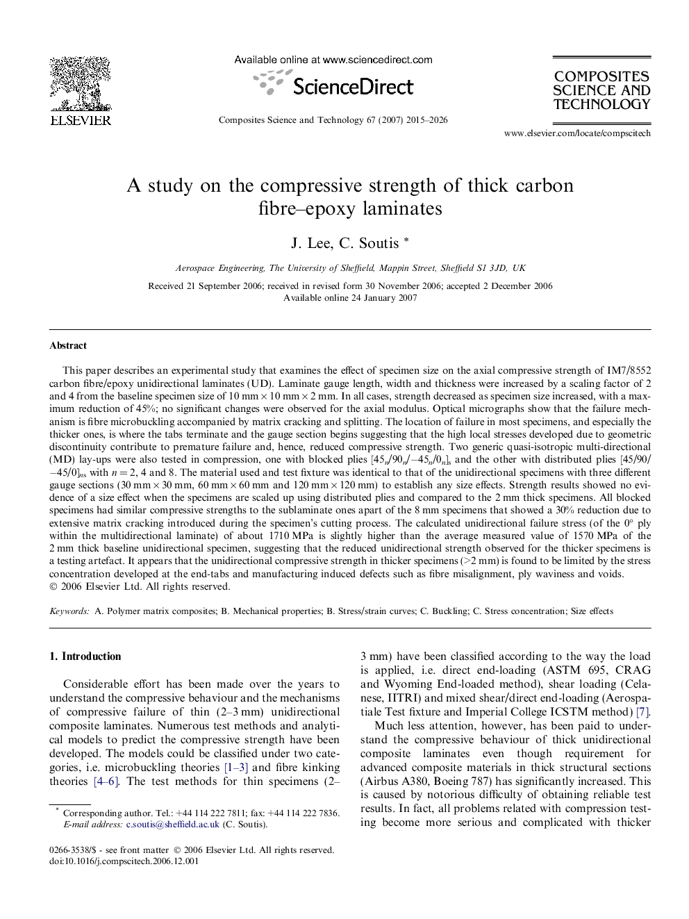 A study on the compressive strength of thick carbon fibre–epoxy laminates