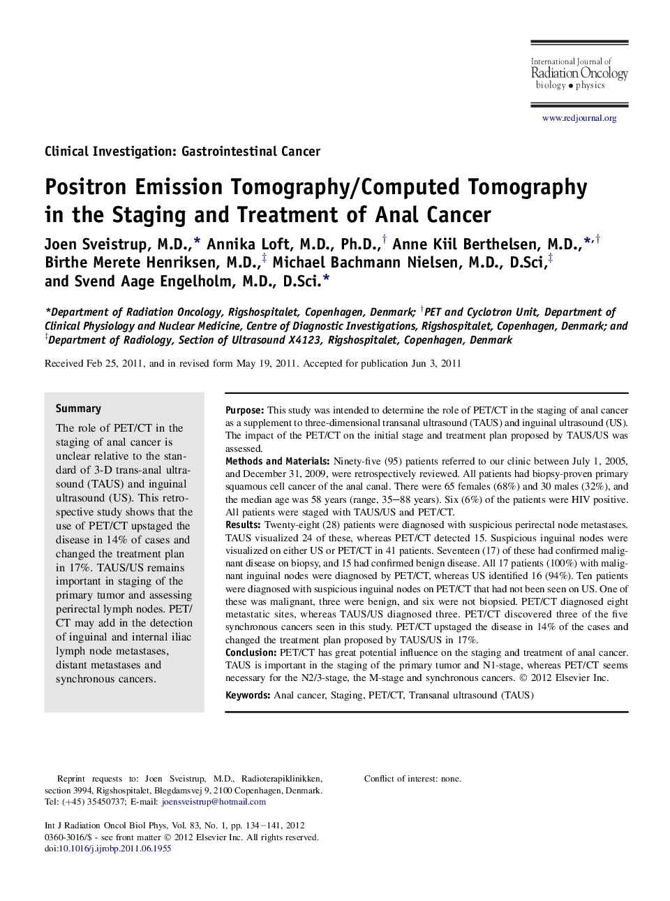 Positron Emission Tomography/Computed Tomography in the Staging and Treatment of Anal Cancer