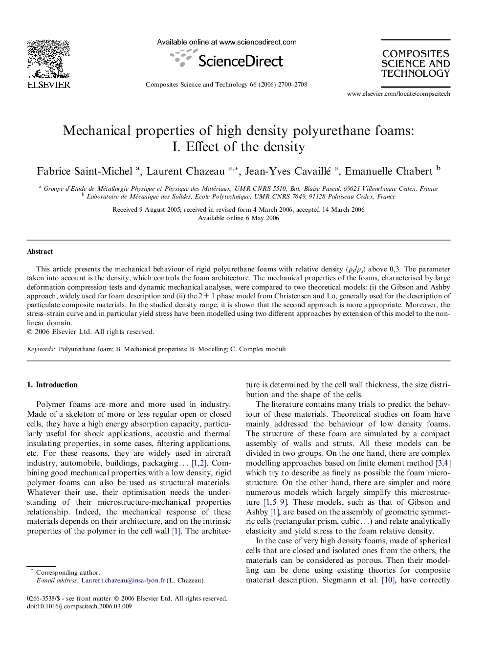 Mechanical properties of high density polyurethane foams: I. Effect of the density