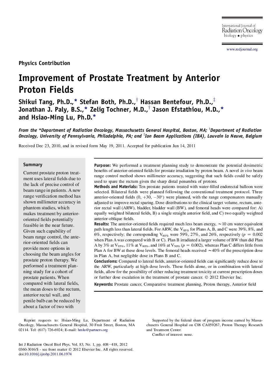 Improvement of Prostate Treatment by Anterior Proton Fields