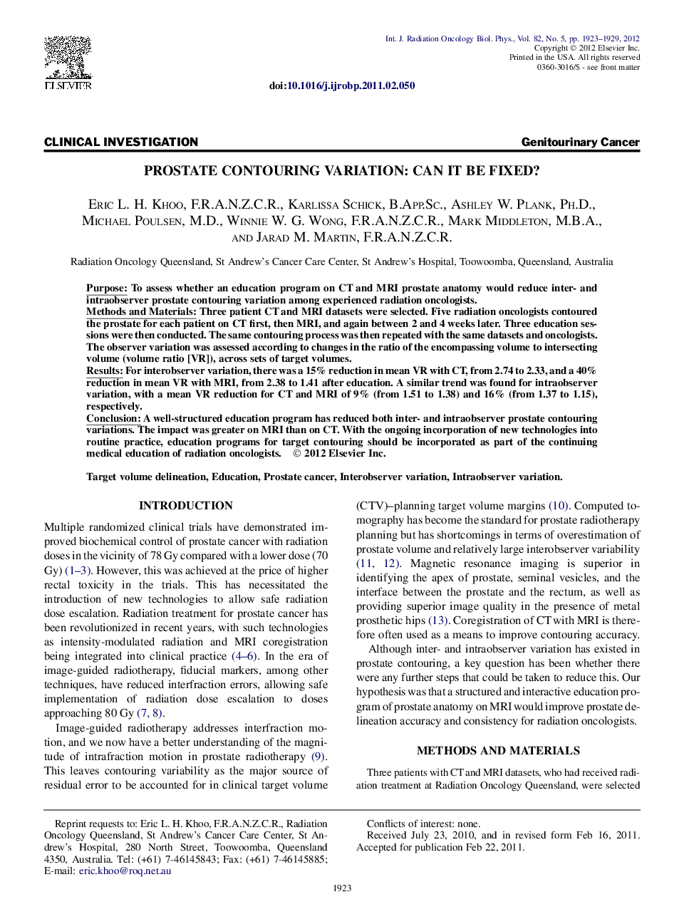 Prostate Contouring Variation: Can It Be Fixed?