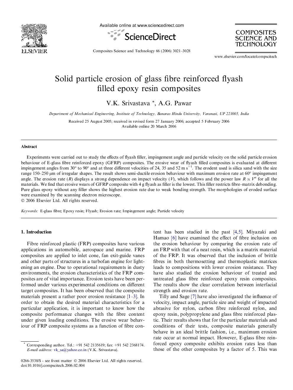 Solid particle erosion of glass fibre reinforced flyash filled epoxy resin composites