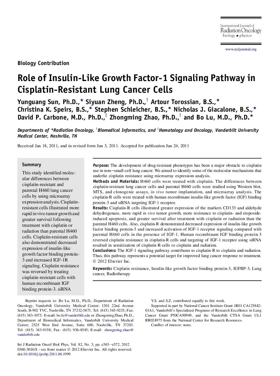 Role of Insulin-Like Growth Factor-1 Signaling Pathway in Cisplatin-Resistant Lung Cancer Cells