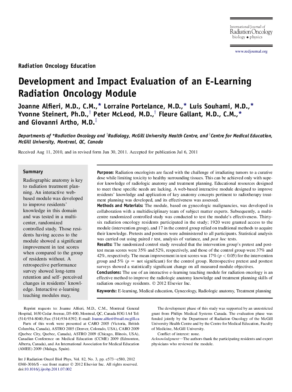 Development and Impact Evaluation of an E-Learning Radiation Oncology Module