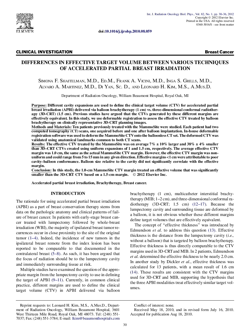 Differences in Effective Target Volume Between Various Techniques of Accelerated Partial Breast Irradiation